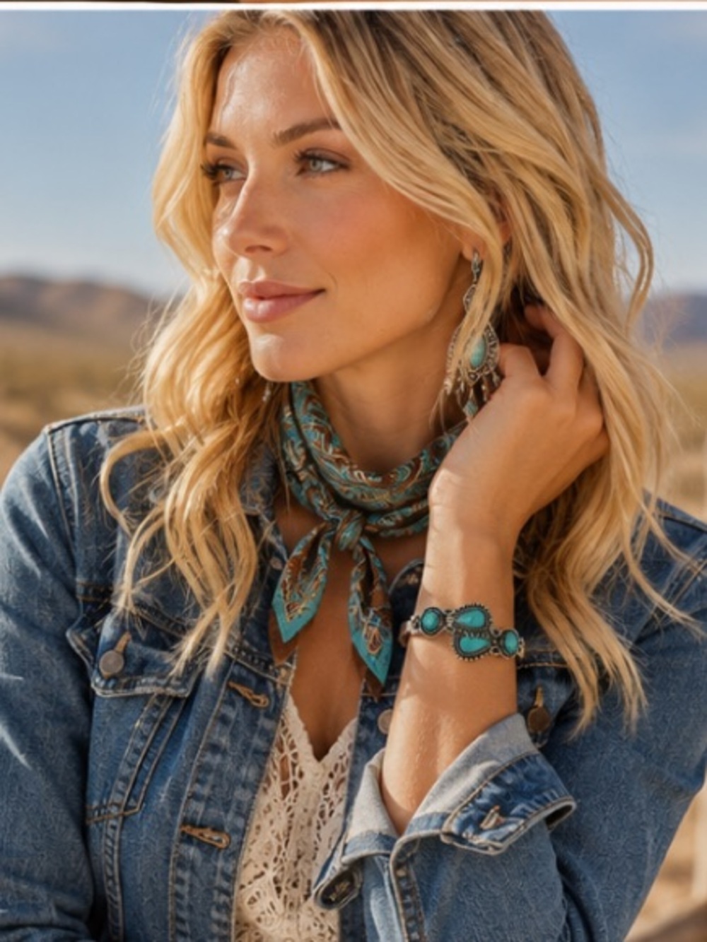 Vintage Southwestern Faux Turquoise Silver Tone Open Cuff Bracelet Boho Western